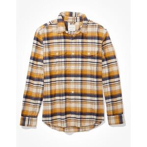 American Eagle Outfitters Mustard and Navy Plaid Shirt